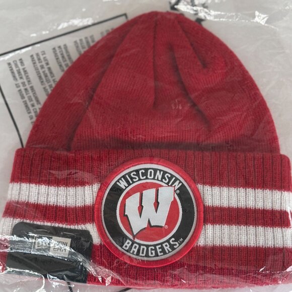 New Era Accessories - New Era Wisconsin Badgers Beanie Hat Red White 2 Striped Knit Remix Cuff Knit